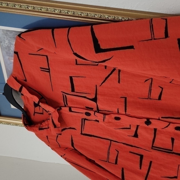 Ali Miles Artsy Art to wear Blouse XL Zipper Back Ruffle Sleeve Collegiate Lux - Picture 7 of 14